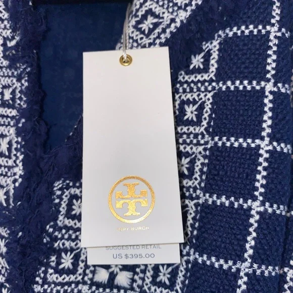 Tory Burch navy and white tweed sleeveless Carlsbad sheath Collared Dress